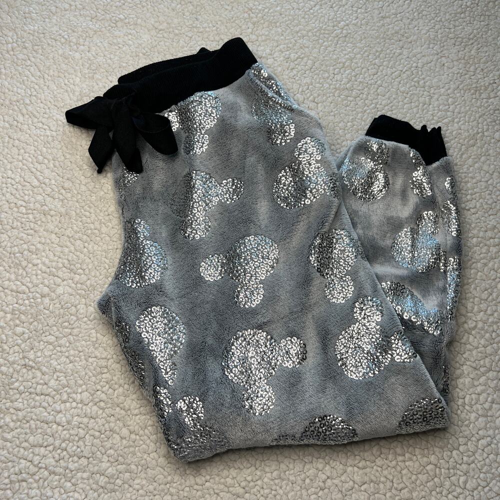 Disney Silver Sequin Mickey Jogger Sleep Pants Medium